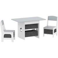 Toddler Table & 2 Chairs with 6 Storage Drawers - Light Grey - Kids' Nursery Set (Ages 3-8, P2 MDF, Rounded Edges)
