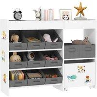 Kids Modular Storage Unit with 11 Fabric Bins & Shelves - White MDF, Space-Saving Toy Organiser
