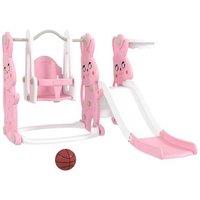 4-in-1 Rabbit-Themed Slide & Swing Set with Hoop & Climber - Pink, Ages 1-5, Indoor/Outdoor Play