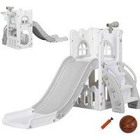 4-in-1 Toddler Slide with Hoop, Climber & Basket - Indoor Play Set for Ages 1-3 (Grey)