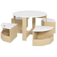 5pc Kids Table & Chair Set with Storage - White, 3-8Y - Nursery Play Table - MDF Space-Saver