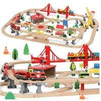 133pc Wooden Train Set with Crane, Storage Box & Battery-Operated Engine - Imaginative Play, Ages 3+