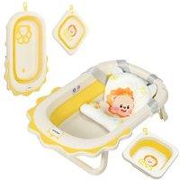 Foldable Freestanding Baby Bath Tub Set with Cushion & Wash Basin - Safe PP & TPE, Space-Saving, Modern Design