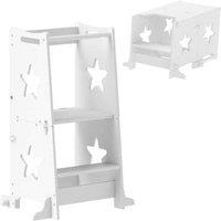 2-in-1 Solid Wood Toddler Step Stool & Table - White Nursery Helper, Safety Rail, 30kg Capacity