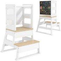 2-in-1 Toddler Learning Tower with Chalkboard & Safety Rail - Ages 3+ - Creative Montessori Step Stool