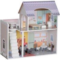 2-Storey Wooden Dolls House Playset for Ages 3+ - Imaginative Creative Play, Includes 13 Furniture Pieces & Balcony