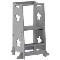 2-in-1 Solid Pine Toddler Step Stool with Safety Rail - Adjustable, Multi-Function, 30kg Capacity - Scandi Grey