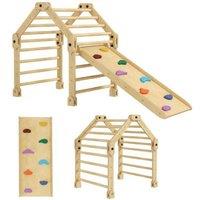3-in-1 Indoor Climbing Set with Slide & Ladder - Montessori Wooden Play Gym for Ages 2-6, Foldable Toddler Activity Toy