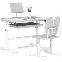 Adjustable Kids Study Desk & Chair Set - Solid MDF, Tilt Table, Grey - Nursery Furniture