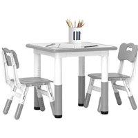 3pc Adjustable Toddler Table & Chairs Set - Grey, Space-Saving, Easy-Clean, 50kg Capacity