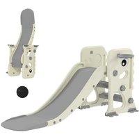 3-in-1 Foldable Dinosaur Slide & Climber with Basketball Hoop - Indoor Activity Toy for Ages 1-5, Cream White