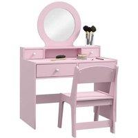 Kids Vanity Stool & Dressing Table Set - MDF, Mirror, Storage Drawers, Ages 3-8