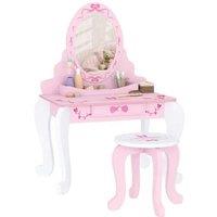 Ballet-Themed Kids Vanity Stool & Table Set with Mirror - Shatter-Resistant, Storage Drawer, Rounded Corners