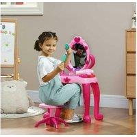 Kids Dressing Table Set with Mirror & Lights - Bedroom Vanity, 15 Accessories, Stool, Interactive Play