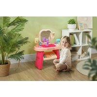 Kids Pink Vanity Dressing Table with Mirror, LED Light & 23 Accessories - Child-Safe Plastic, Fun Storage