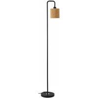 Minimalist Black Floor Lamp with Handmade Rope Cylinder Shade