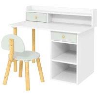 2-Piece Kids Desk & Chair Set with Hutch, Storage - Green MDF, Rounded Corners, 3-8 Years