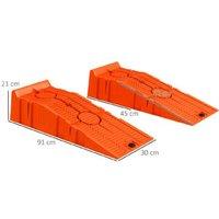 5 Ton Heavy Duty Garage Service Ramps - Pair - High-Strength Plastic, Interlocking, Anti-Skid, Orange