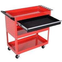 3-Tier Steel Tool Storage Trolley Cart - Heavy-Duty, Mobile, 60kg Capacity, Red