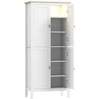 White Wooden Pantry Cupboard with Motion Sensor LED - 176.5cm Modern Storage Cabinet