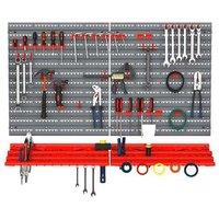 54PC Modular Wall Tool Organiser Set - Heavy-Duty Plastic, Stackable, 30kg Capacity - Garage Storage Solution (Grey/Red)