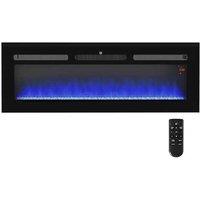 127cm Wall Mounted Electric Fireplace - 2000W, 9-Colour Flame, Remote Control, Timer, Black