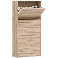 12-Pair Flip Drawer Shoe Storage Cabinet - Slim Brown Wood-Effect Modular Unit