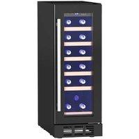 19 Bottle Wine Fridge - Adjustable Temperature, UV-Resistant, Sleek Black, Wooden Racks