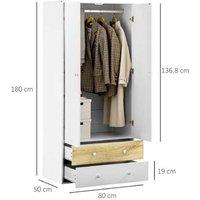 White 2-Door Modular Wardrobe with Drawer & Hanging Rod - Sturdy Particle Board, Space-Saving Storage
