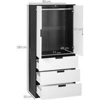 White Modular 2-Door Wardrobe with 3 Drawers & Hanging Rail - Particle Board, Space-Saving Modern Storage