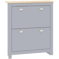 Grey 2-Drawer Shoe Cabinet - Flip Doors, Modular Storage for 12 Pairs, MDF, Space-Saving Hallway Unit