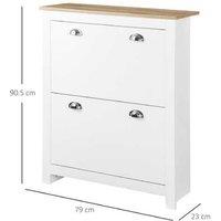 White MDF Narrow Shoe Storage Cabinet - 2-Drawer, Flip Doors, 12 Pair Capacity, Minimalist Hallway Organiser