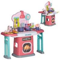 Interactive Toy Kitchen Set - 45-Piece Playset with Rotating Tables, Sounds & Lights - Imaginative Pretend Play for Ages 3-6 - Pink