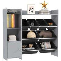 Wood & Steel Toy Storage Unit with 8 Removable Bins, Modular Shelves & Cabinet - Kids Organiser