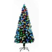 1.8m Pre-Lit Artificial Christmas Tree with Multicoloured Fibre Optic LED Lights - Full Bodied, Easy Assembly, Sturdy Metal Base