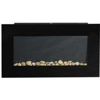 1000W Wall Mounted Electric Fireplace Heater - Tempered Glass, Remote Control, 7-Colour LED Flame, Overheat Protection - Black