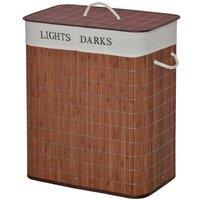 100L 2-Section Freestanding Laundry Basket with Lid - Bamboo, Brown
