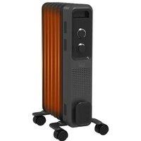 1500W Oil Filled Radiator Heater - 7 Fin, Adjustable Temperature, 3 Heat Settings, Portable Safety Design - Grey
