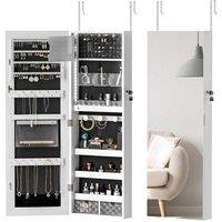 Lockable White Jewellery Storage Cabinet with LEDs, Mirror & Multi-Compartment - 10837cm