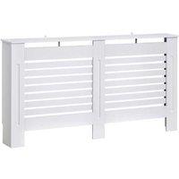 White MDF Radiator Cover Cabinet - 152L x 19W x 81H cm, Slatted Vent Design, Extra Storage Shelf