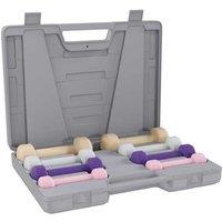 10kg Adjustable Dumbbell Set with Carry Case - Cast Metal Hand Weights - Pink, Purple & Grey