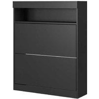 16 Pair Shoe Storage Cabinet with Flip Doors - Black Wood, Slim Modular Hallway Organiser