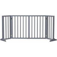 Freestanding 4-Panel Wooden Dog Gate - Foldable, Grey Finish & Perfect for All Dog Breeds