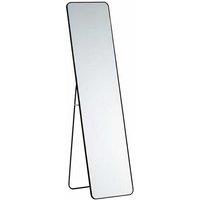 Rectangular Metal Floor Mirror with Rounded Corners and Black Frame