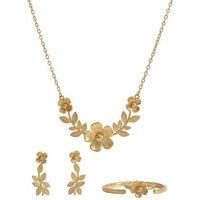 Luxury 4-Piece Gold-Plated Floral Jewellery Set - Necklace, Bracelet, Ring, & Earrings