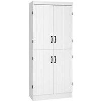 4-Door Tall Modular Kitchen Storage Cabinet - Adjustable Shelves, Wood, Modern White