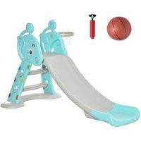 2-in-1 Kids Slide & Basketball Hoop - Deer Blue (Ages 18m-4yrs, Indoor/Outdoor, Safe, Foldable)