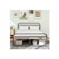 4ft6 Double Metal Bed Frame with Underbed Storage - Grey Industrial Steel, Space-Saving Design