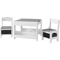 3pc Kids Table & Chairs Set with Blackboard, Storage & Bookshelf - Durable MDF