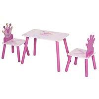 3pc Kids Table & Chair Set - Pink Crown Pattern - Solid Wood Children's Furniture